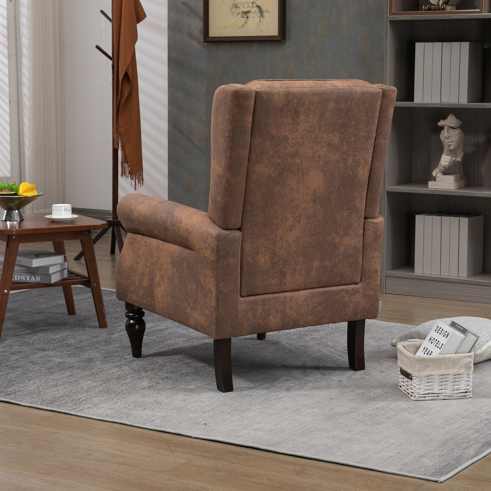Coolmore Wood Frame Armchair, Modern Accent Chair Lounge Chair With Sturdy Wood Legs For Living Room Bedroom Coffee Pu Coffee Foam Microsuede