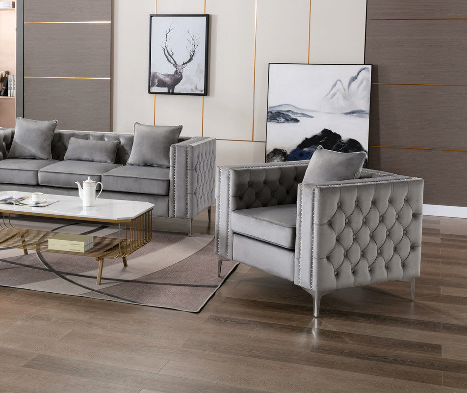 Lorreto 40" Gray Velvet Chair Gray Velvet