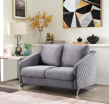 Sofia 55" Gray Velvet Modern Chic Loveseat Couch Gray Velvet