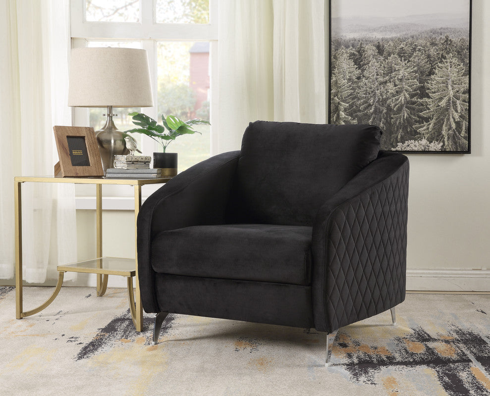 Sofia 36" Black Velvet Modern Chic Accent Armchair Black Velvet