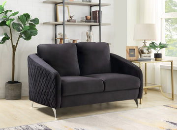 Sofia 55" Black Velvet Modern Chic Loveseat Couch Black Velvet