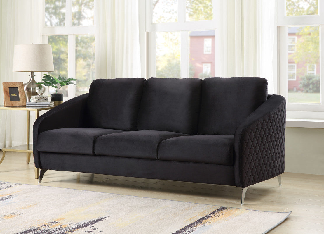 Sofia 77.5" Black Velvet Modern Chic Sofa Couch Gray Velvet