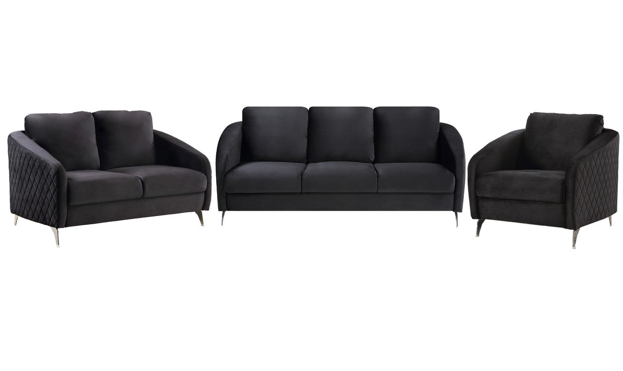 Sofia Black Velvet Fabric Sofa Loveseat Chair Living Room Set Black Velvet