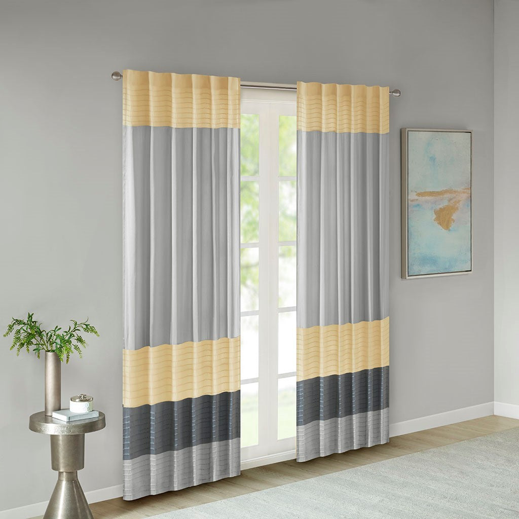 Polyoni Pintuck Curtain Panel Only 1 Pc Panel Grey Multi Silk