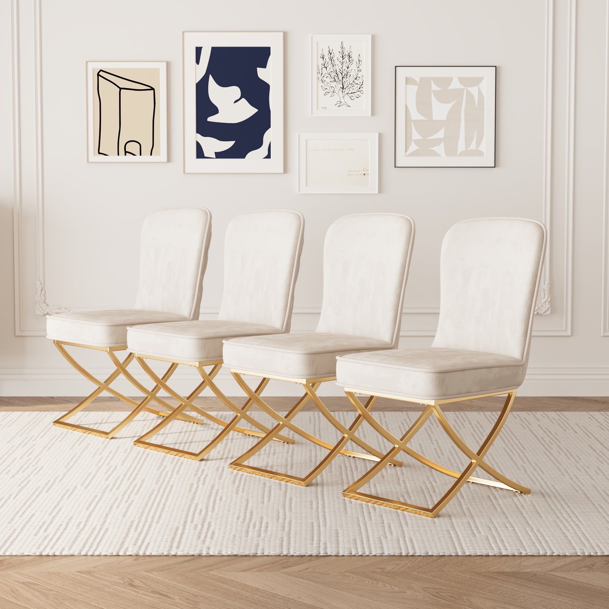 Dining Chair Set Of 4, Beige Velvet Backrest And Golden Metal Legs.For Modern Kitchen Dining Room Chair For Kitchen Living Modern Decorative Leisure Chairs.Office Chairs Y 2009 Beige Foam Velvet