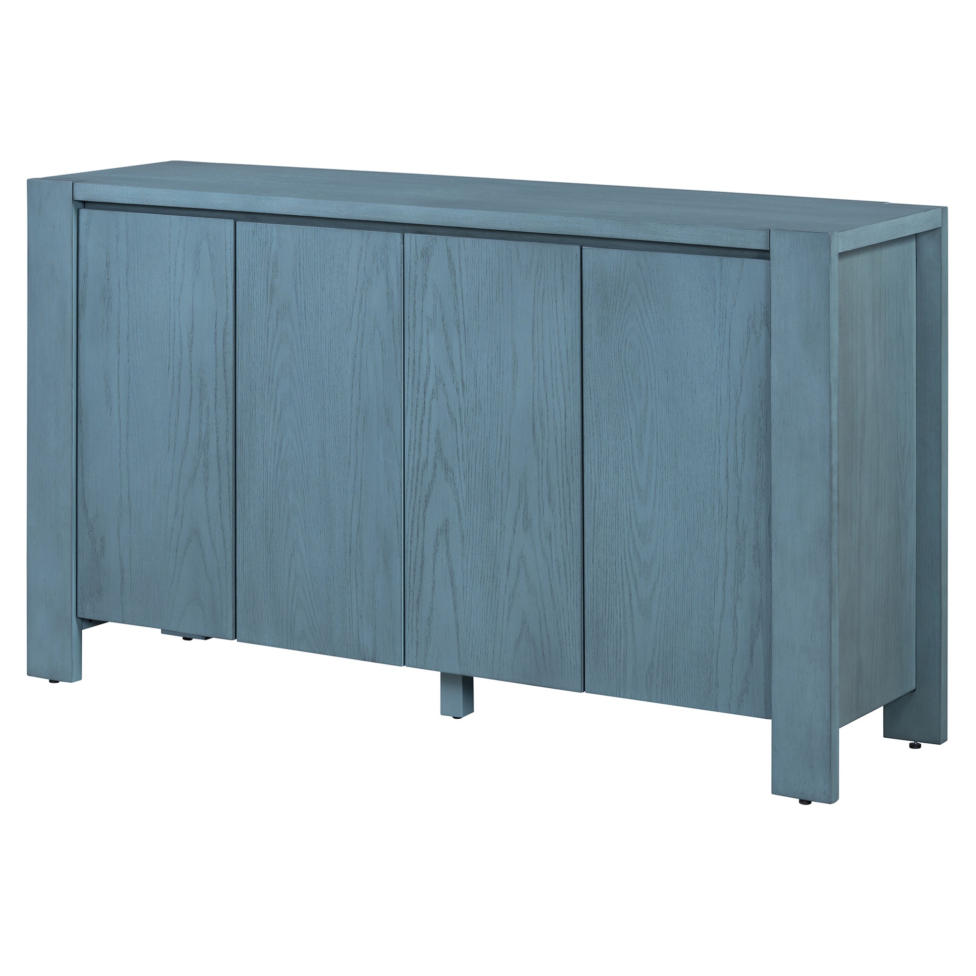 Retro 4 Door Sideboard With Distressed Finish And Adjustable Shelves For Dining Room, Kitchen, And Living Room Navy Navy Mdf,Rubber Wood