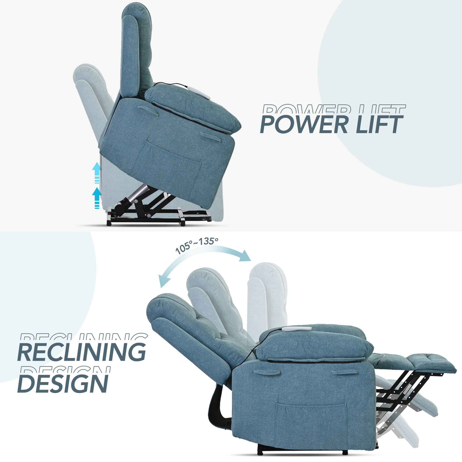 Massage Recliner,Power Lift Chair For Elderly With Adjustable Massage And Heating Function,Recliner Chair With Infinite Position And Side Pocket For Living Room ,Blue Blue Foam Linen