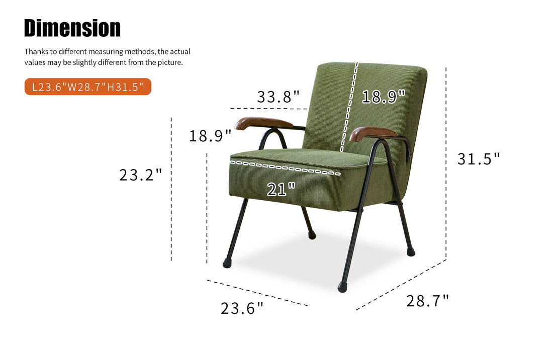 Pattern Colorful Fabric Armchair, Modern Accent Chair High Back, Living Room Chairs With Metal Legs And Soft Padded, Sofa Chairs For Home Office,Bedroom,Dining Room Green Corduroy