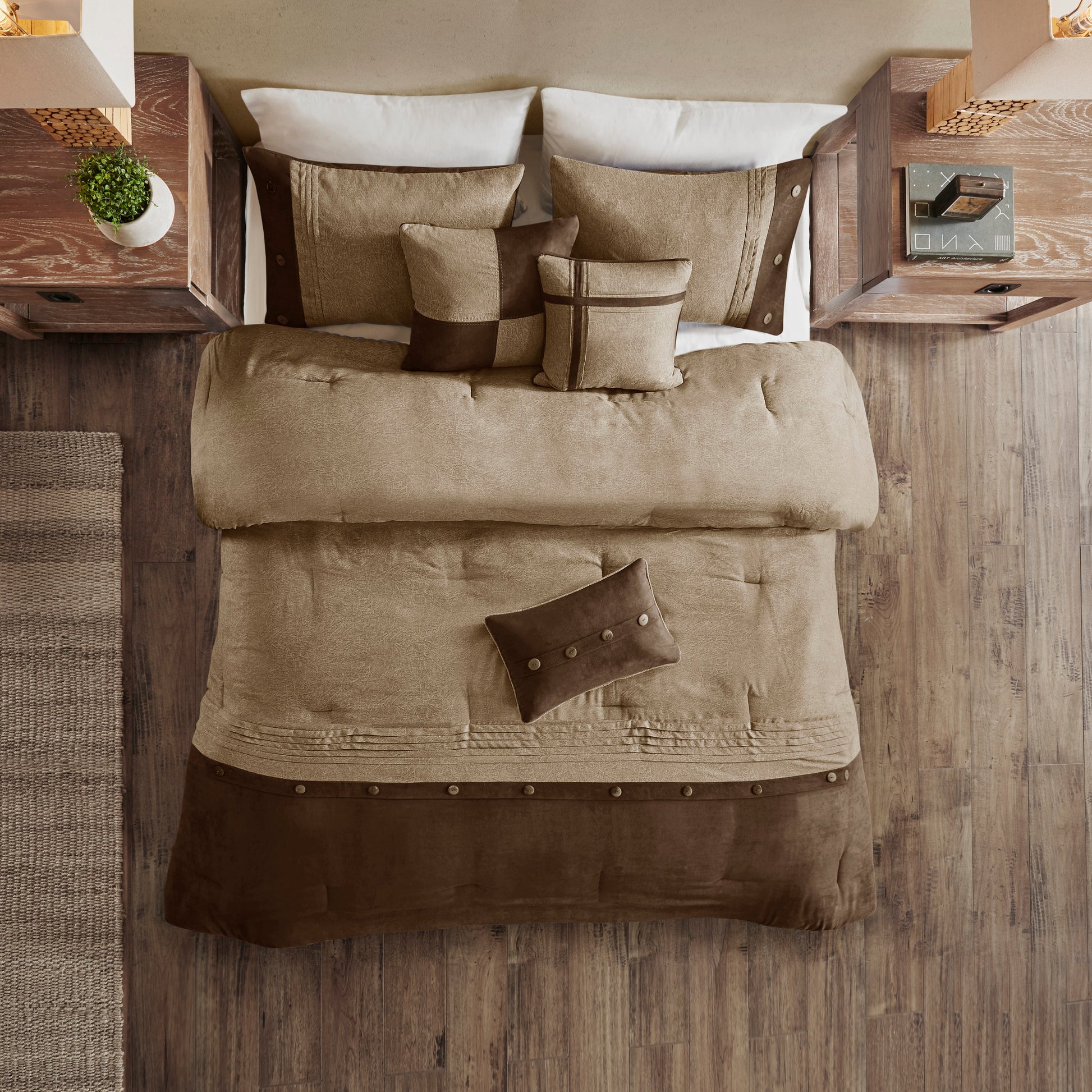 7 Piece Faux Suede Comforter Set Brown King King Brown Polyester
