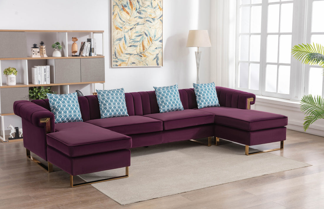 Maddie 128" Purple Velvet 5 Seater Double Chaise Sectional Sofa Purple Velvet