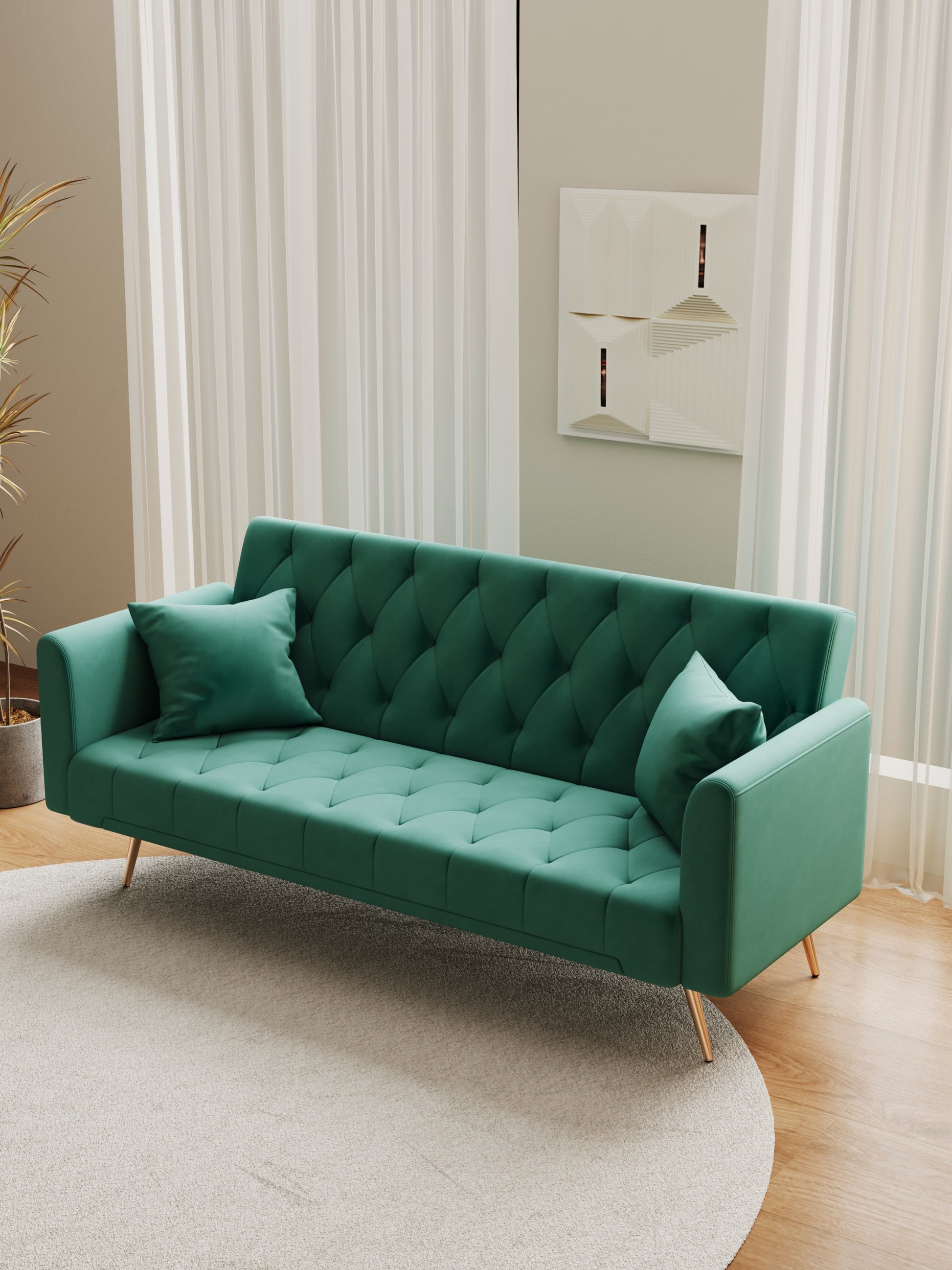 71 Inch Convertibleseat Sofa, American Retro Green Velvet, Suitable For Small Living Room, Bedroom, Office Green Velvet 2 Seat