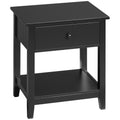 Homcom End Table, 2 Tier Side Table With Drawer And Storage Shelf, Modern Beside Table For Bedroom, Living Room, Black Black Mdf