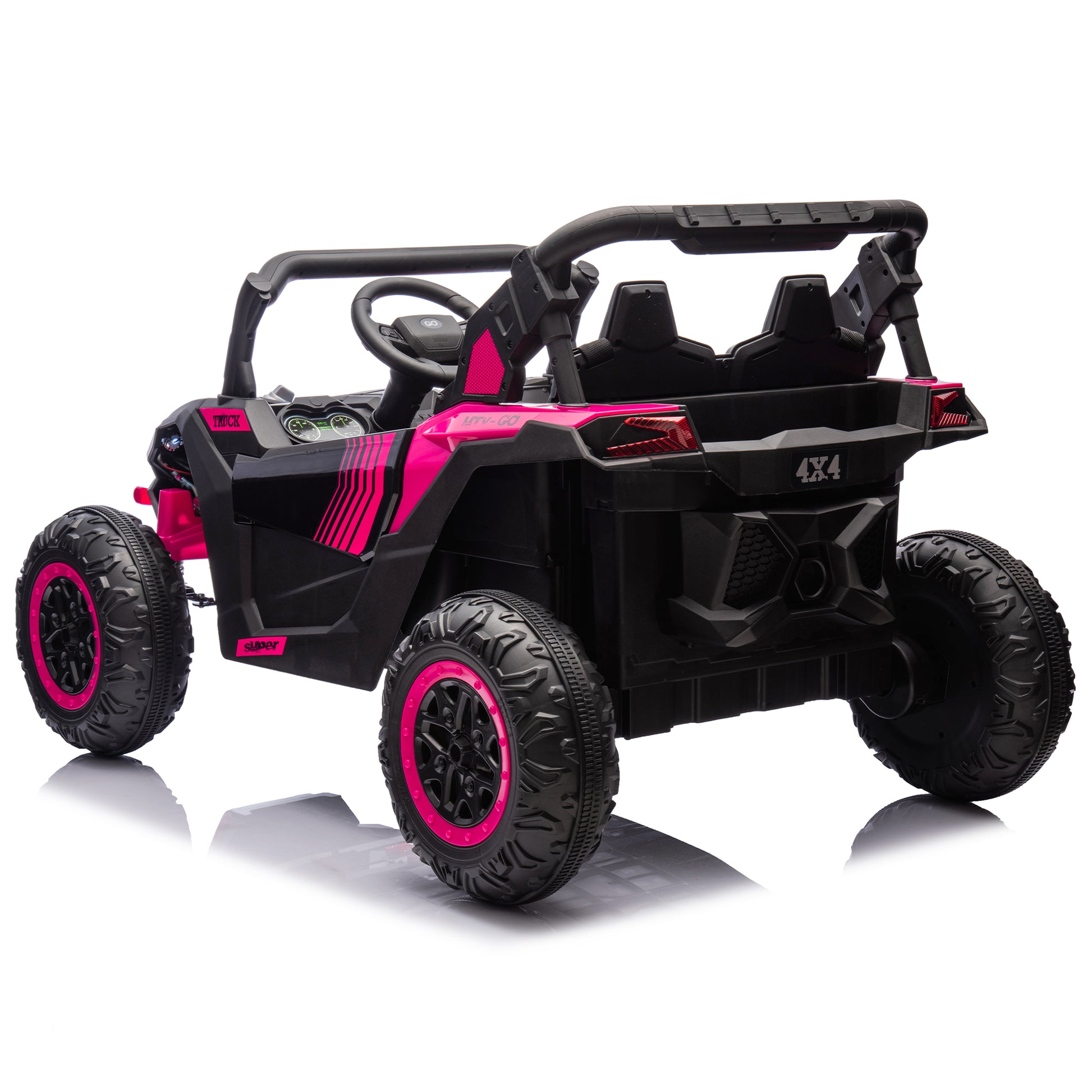 24V Two Seater Kids Ride On Utv W Parents Remote Control,Four Wheel Suspension,Slow Start,Large Wheel Design,Anti Collision Bar,Storage Space,Music,Usb,Bluetooth,Volume Control,Led Lights For Kids 3 . Pink 100 149 Lbs Polypropylene