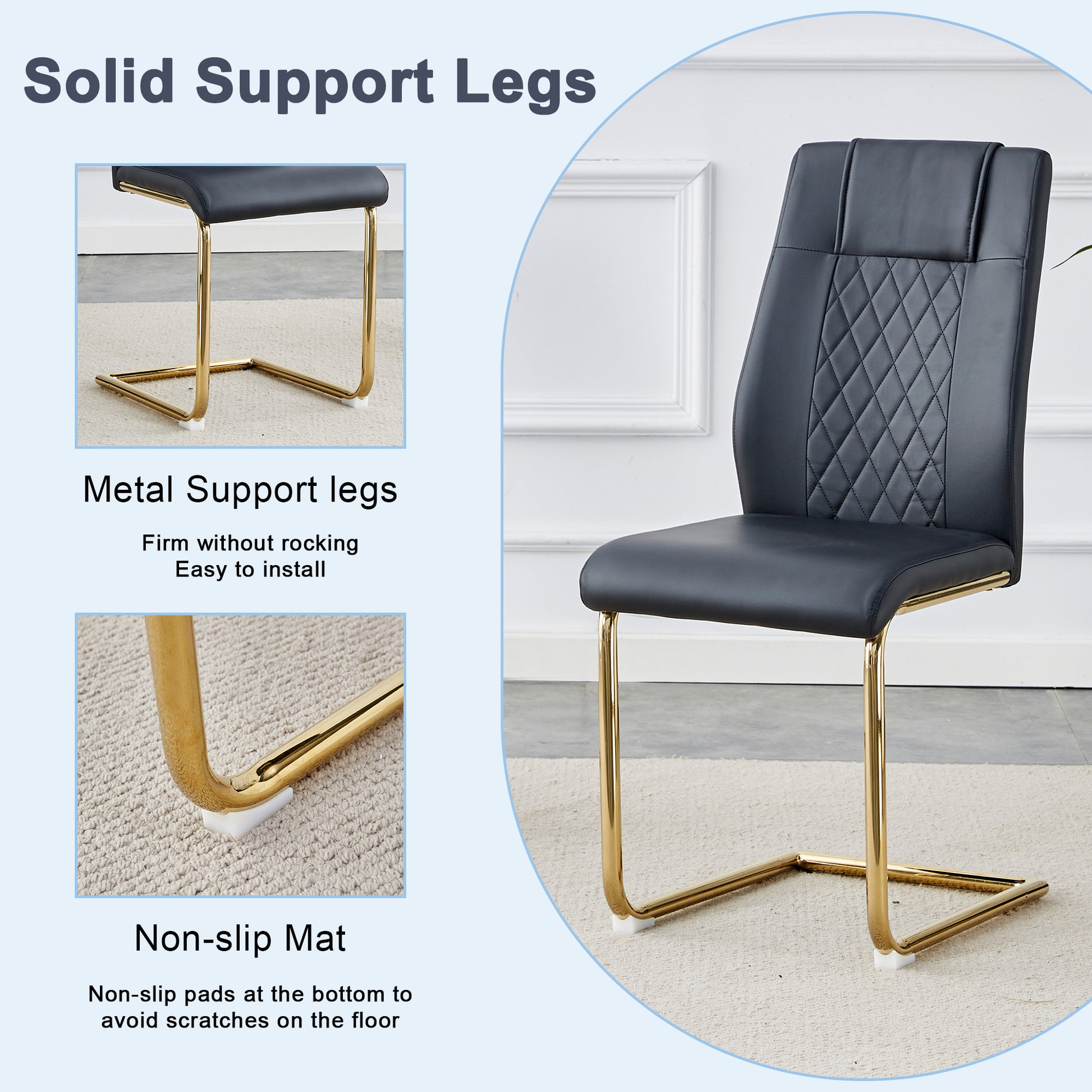 A Modern Minimalist Style Round Transparent Tempered Glass Table With Gold Metal Legs, Paired With 6 Modern Pu Leather High Back Dining Chairs ,Bring A Luxurious Experience. Black Seats 6 Glass Metal