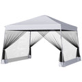 Outsunny Slant Leg Pop Up Canopy Tent With Netting And Carry Bag, Instant Sun Shelter, Tents For Parties, Height Adjustable, For Outdoor, Garden, Patio, 11.5'X11.5' Base 10'X10' Top , White White Steel