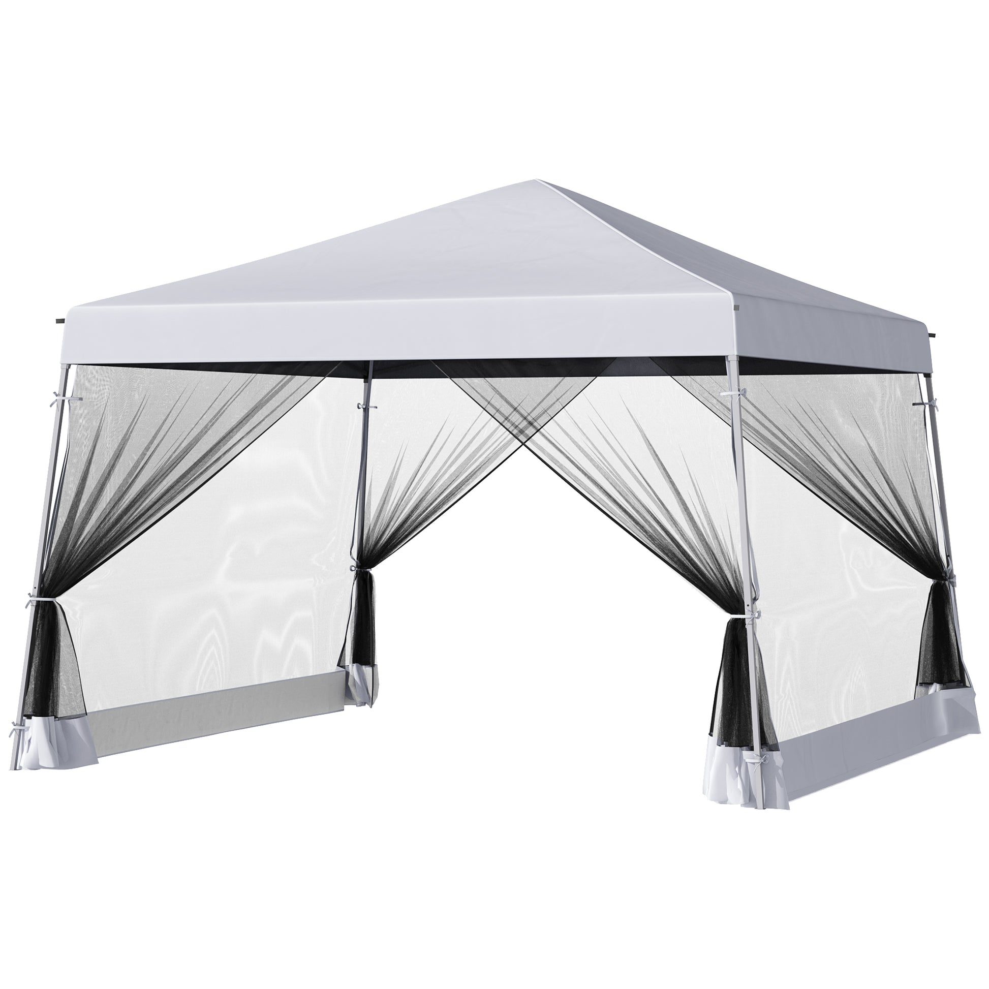 Outsunny Slant Leg Pop Up Canopy Tent With Netting And Carry Bag, Instant Sun Shelter, Tents For Parties, Height Adjustable, For Outdoor, Garden, Patio, 11.5'X11.5' Base 10'X10' Top , White White Steel