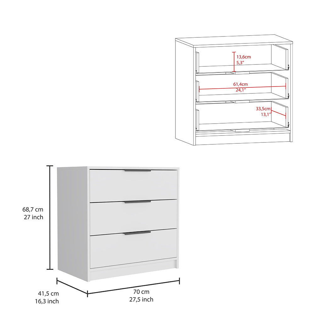 Kaia 3 Drawers Dresser, Superior Top White White Bedroom Modern Particle Board Particle Board