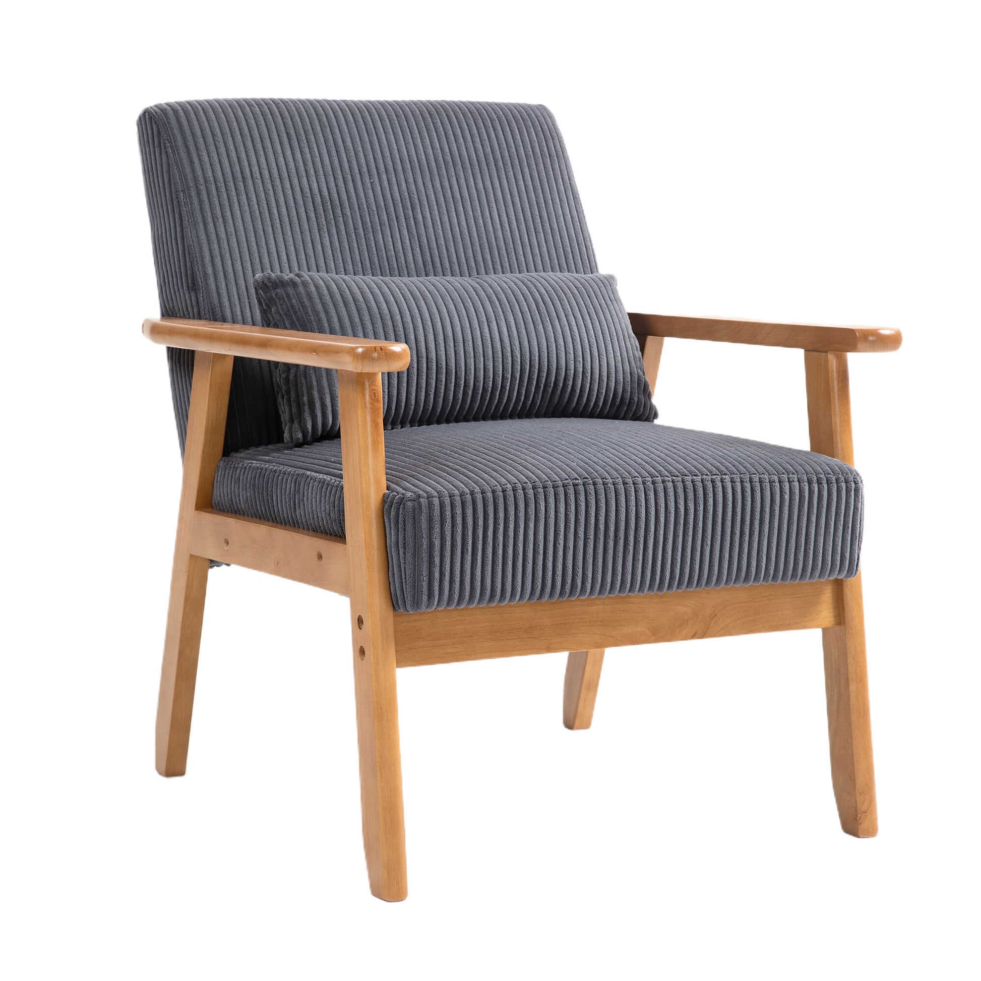 Leisure Chair With Solid Wood Armrest And Feet, Leisure Chair, Wood Frame, Velvet, L, Solid Rubber Wood Legs, Mid Century Modern Accent Chair, For Living Room Bedroom Studio Chair Dark Gray Corduroy