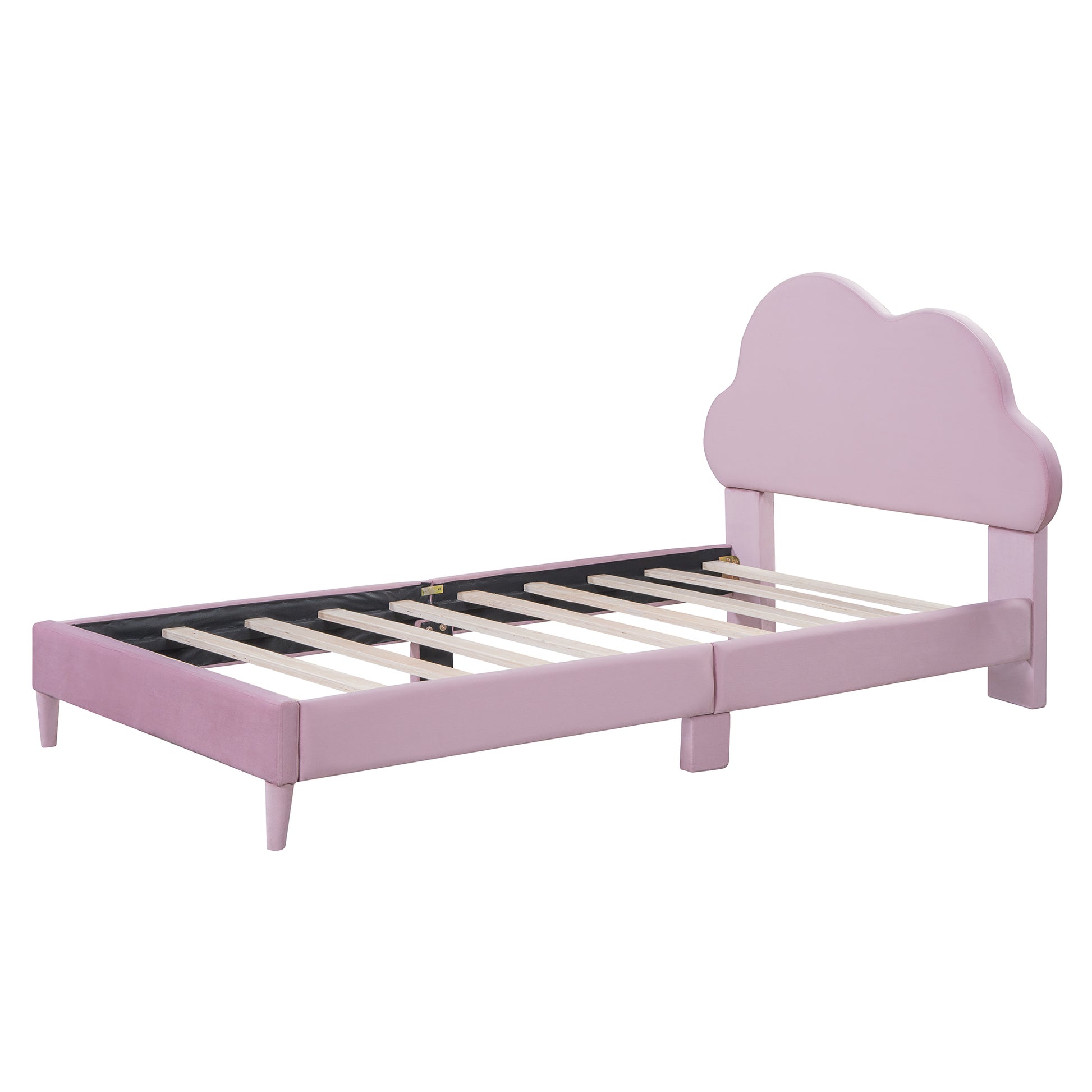 Twin Size Upholstered Cloud Shape Bed ,Velvet Platform Bed With Headboard,No Box Spring Needed,Pink Twin Pink Velvet