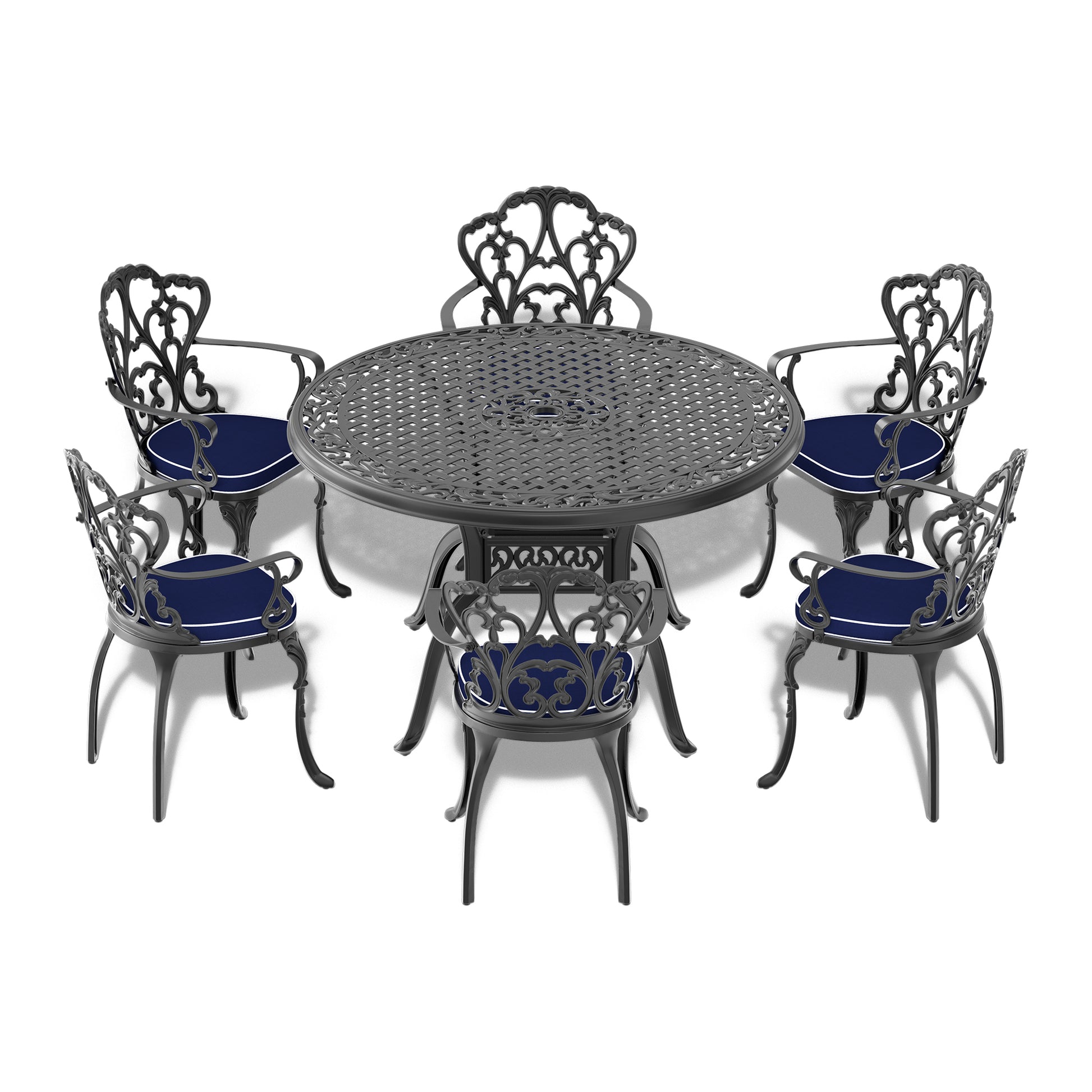 47.24 Inch Cast Aluminum Patio Dining Table With Black Frame And Umbrella Hole Dining Set Black Rust Resistant Frame Garden & Outdoor Complete Patio Sets Aluminium