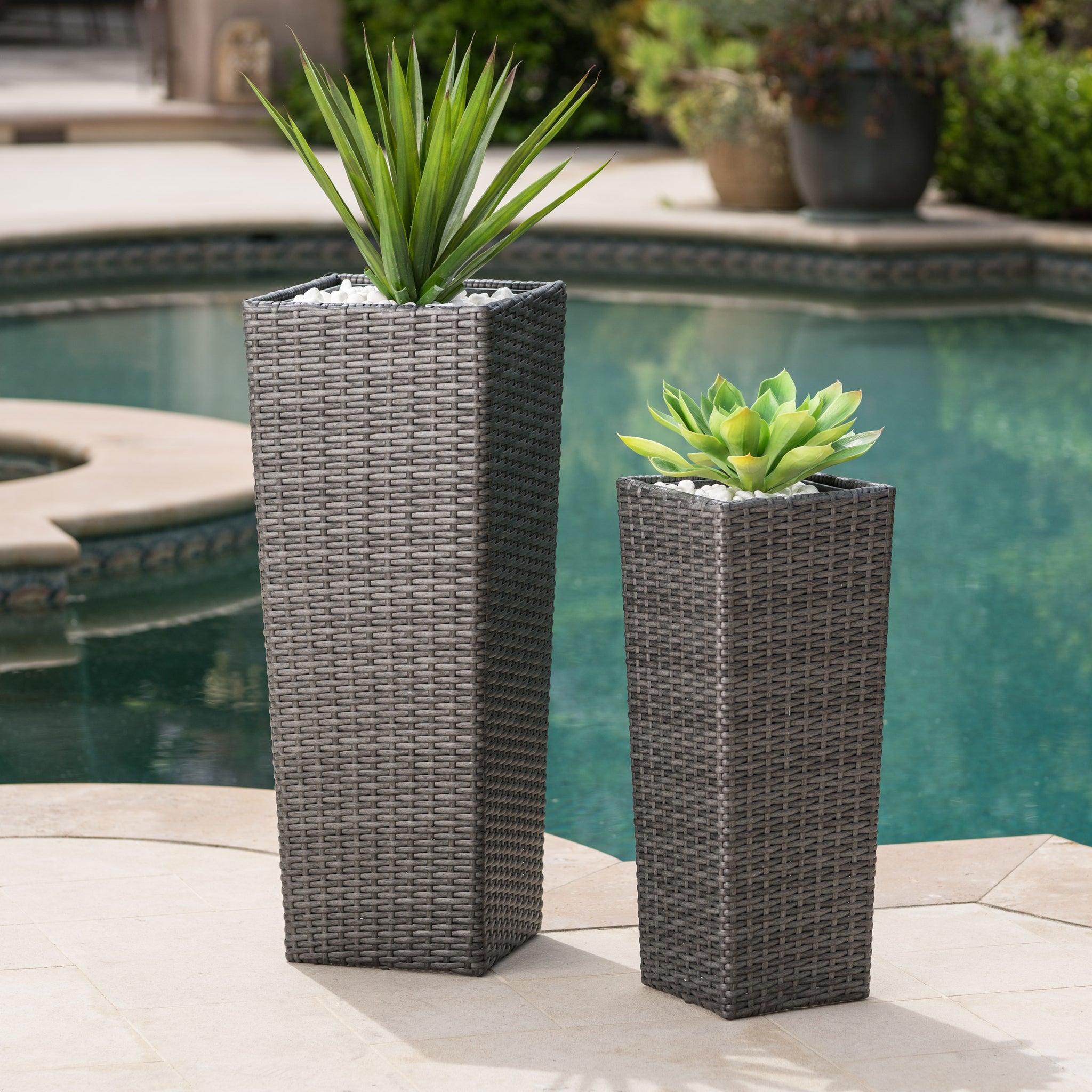 grey rattan plant pots Rattan Flower Pot Grey Grey Rattan