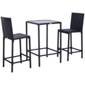 Outsunny 3Pcs Rattan Bar Set With Glass Top Table, 2 Bar Stools For Outdoor, Patio, Garden, Poolside, Backyard Black Aluminum