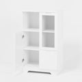 Wooden Floor Cabinet With 2 Glass Doors And 2 Storage Space,White ,Living Room Bathroom Entryway White White Mdf