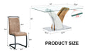 Table And Chair Set.Modern Dining Table, Tempered Glass Countertop With Artistic Mdf Legs.Paried With 6 Comfortable Chairs With Pu Seats And Metal Legs. Suitable For Various Decoration Styles. Black Brown,Transparent Seats 6 Mdf Metal