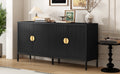 Exquisite Vertical Striped Four Door Sideboard With Sturdy Metal Legs And Semi Circular Handles, Suitable For Study, Entryway And Living Room Black Primary Living Space American Design Mdf