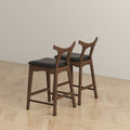 Hester Solid Wood Upholstered Square Bar Chair Set Of 2 Black Pu,Wood Pu Leather,Solid Wood