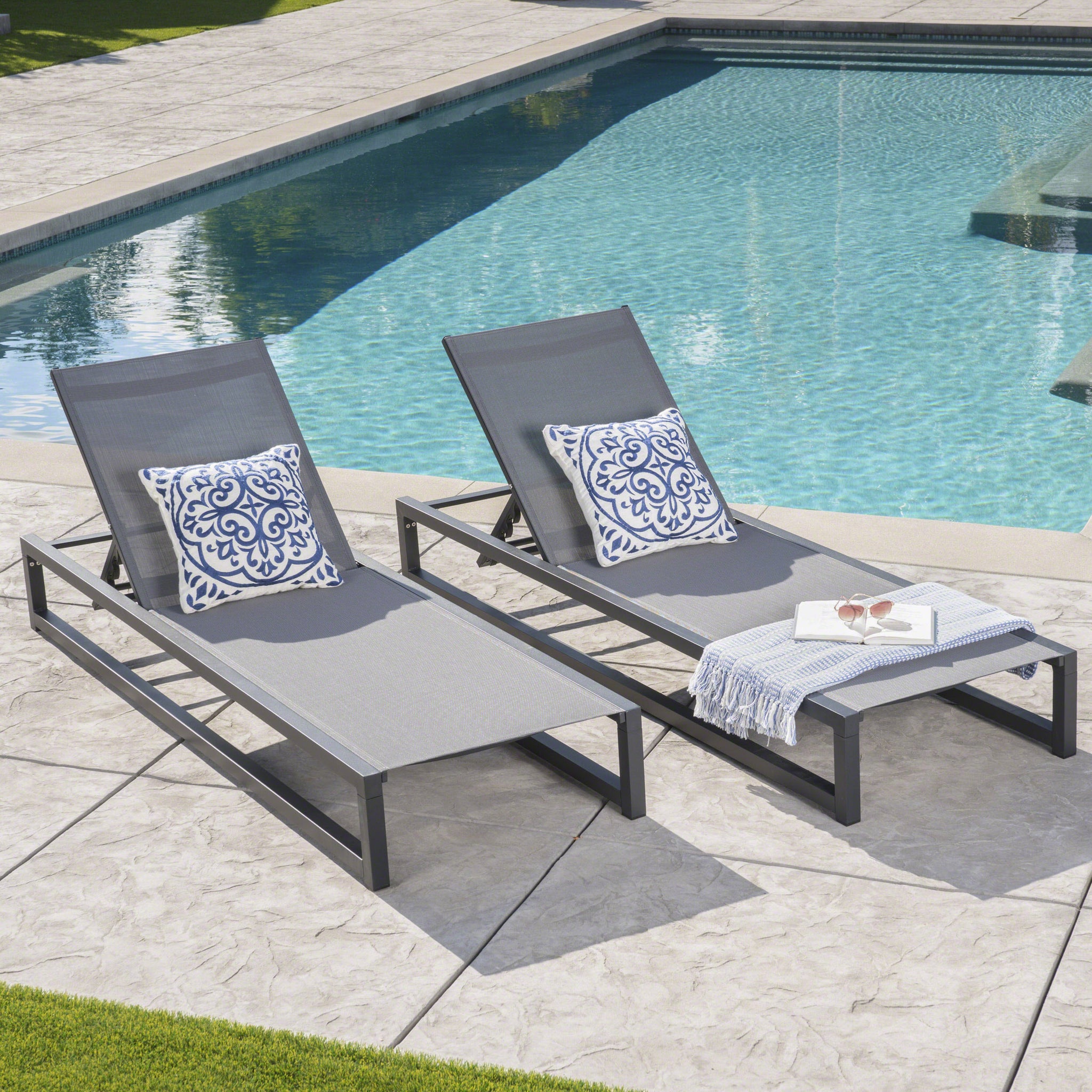 Venice Chaise Lounge Set Of 2 Black Grey Mesh