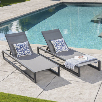 Venice Chaise Lounge Set Of 2 Black Grey Mesh