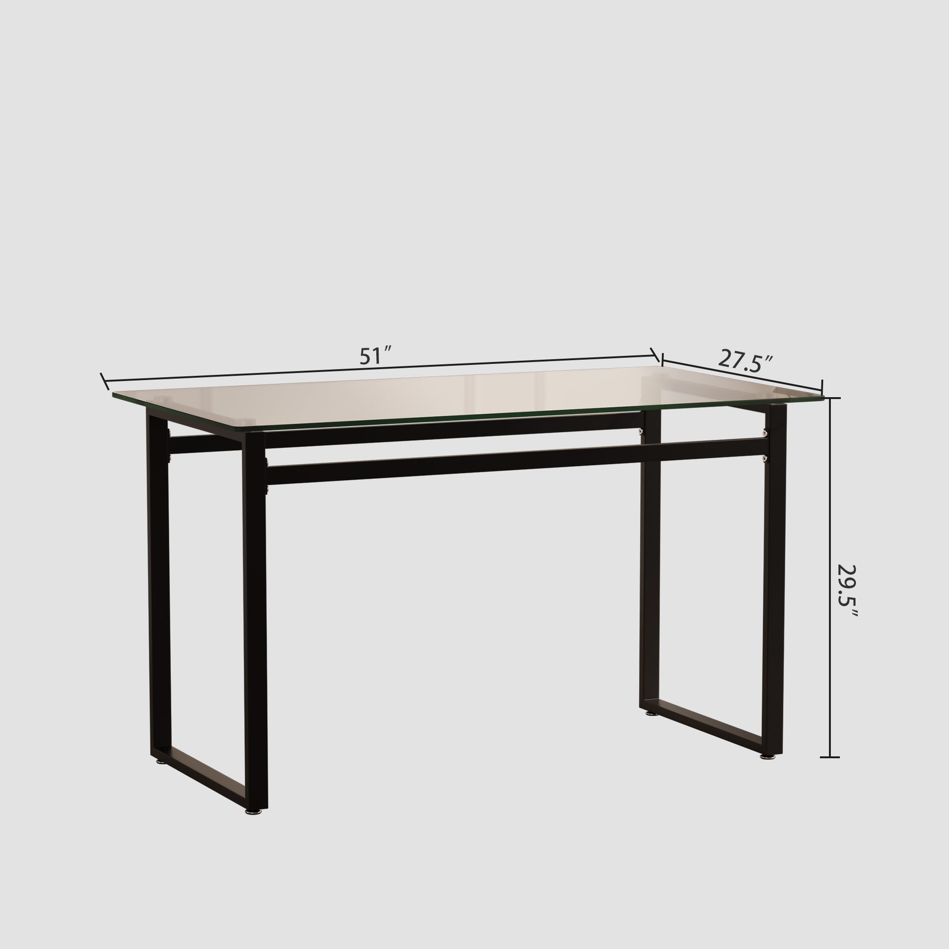 Modern Minimalist Rectangular Glass Dining Table For 4 6 With 0.31" Tempered Glass Tabletop And Black Chrome Metal Legs, Writing Table Desk, For Kitchen Dining Living Room, 51" W X 27"D X 30" H Transparent Glass Glass