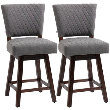 Homcom Counter Height Bar Stools, Set Of 2, Swivel Barstools 26.5 Inch Seat Height With Back, Rubber Wood Legs And Footrests, For Kitchen Dining Room Pub, Grey Grey Polyester