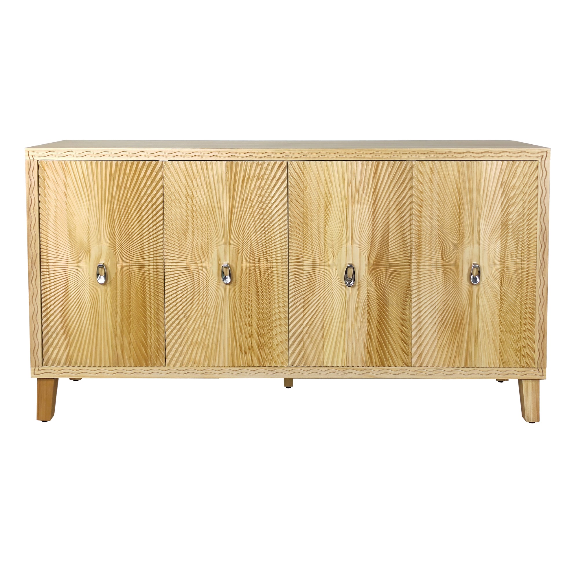 Vintage 4 Door Storage Cabinet, Carved Scatter Pattern Dining Sideboard, Large Buffet With Adjustable Shelves, Multifunctional Accent Cabinet Living Room Console Cabinet Natural Natural Mdf