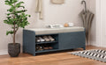 Distressed Shutter Storage Bench With Acacia Veneer For Retro Charm For Living Room, Entryway Navy Navy Mdf