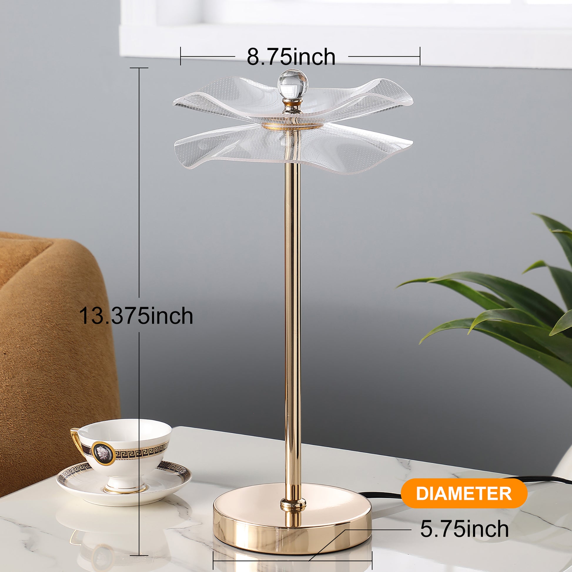 Led Acrylic Copper Gold Luminaire Table Lamp For Living Room, Nightstand Bedside Table Lamp For Bedroom, Led Lamp Gold Glass Acrylic