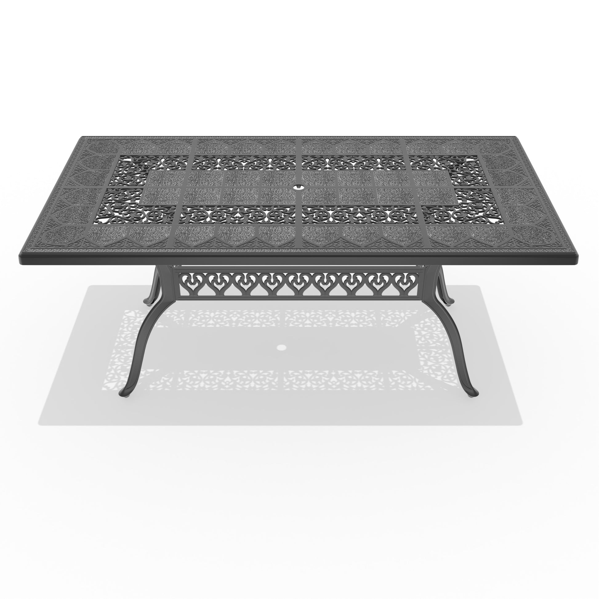 Cushions In Random Colors 7 Piece Set Of Cast Aluminum Patio Furniture With Cushions Yes Dining Set Black Seats 6 Rust Resistant Frame Water Resistant Cushion Garden & Outdoor Complete Patio Sets