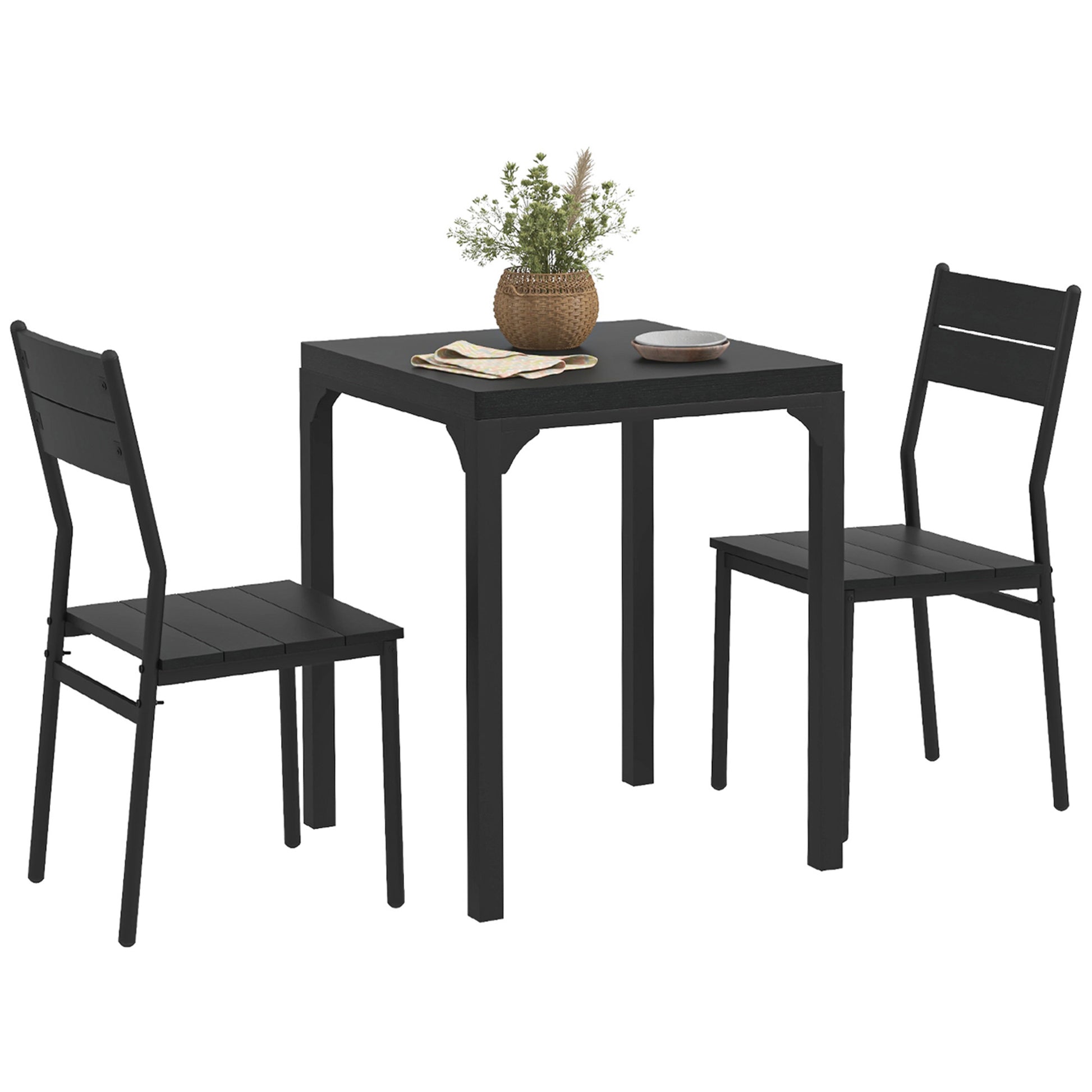 Homcom 3 Piece Dining Table Set For 2, Modern Kitchen Table And Chairs, Dining Room Set For Breakfast Nook, Small Space, Apartment, Space Saving, Black Black Mdf