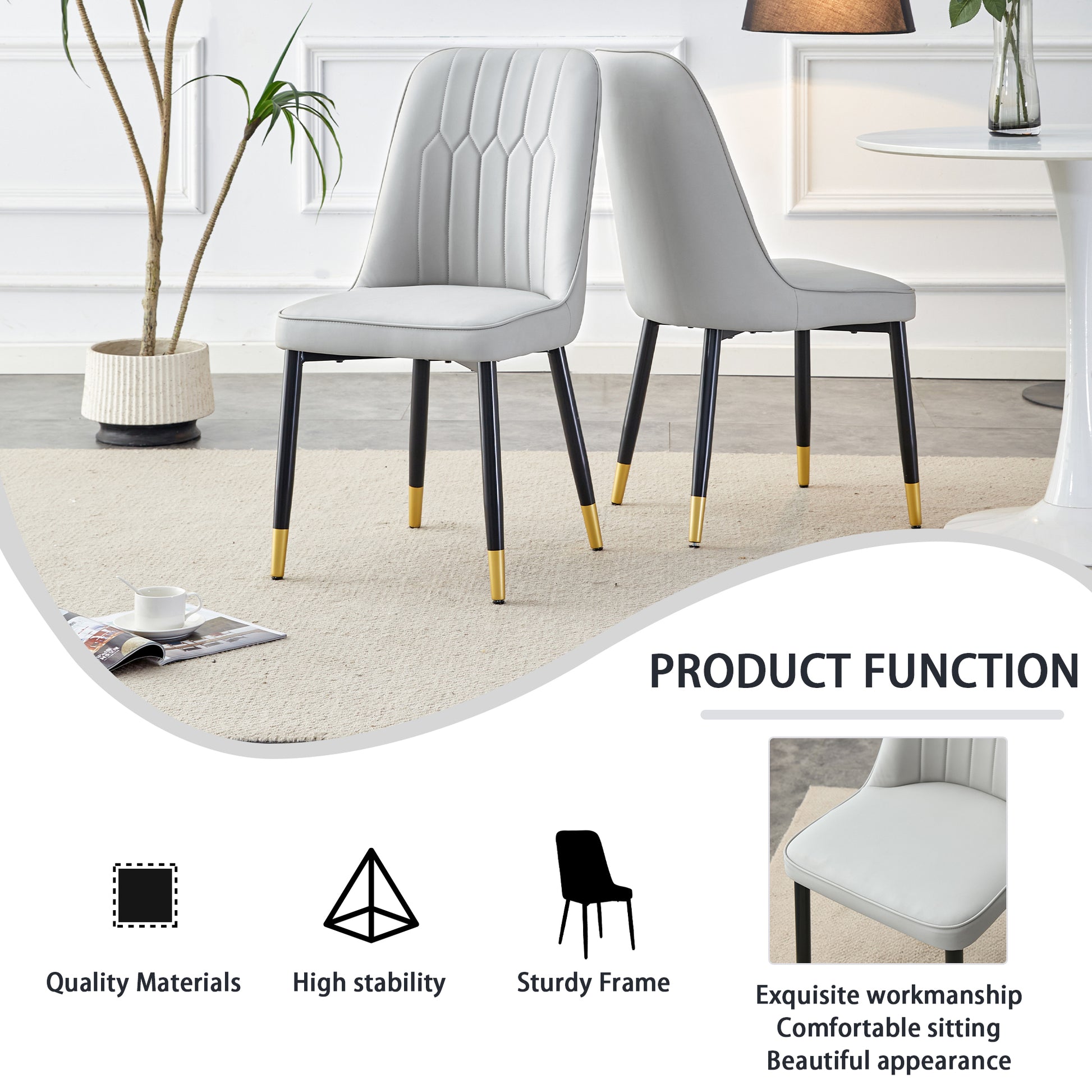 Large Modern Minimalist Rectangular Dining Table With 0.39 "Imitation Marble Black Desktop And Gold Metal Legs, Paired With 8 Chairs With Pu Cushions And Black Metal Legs.F 1538 C 007 Black Gold Glass Metal