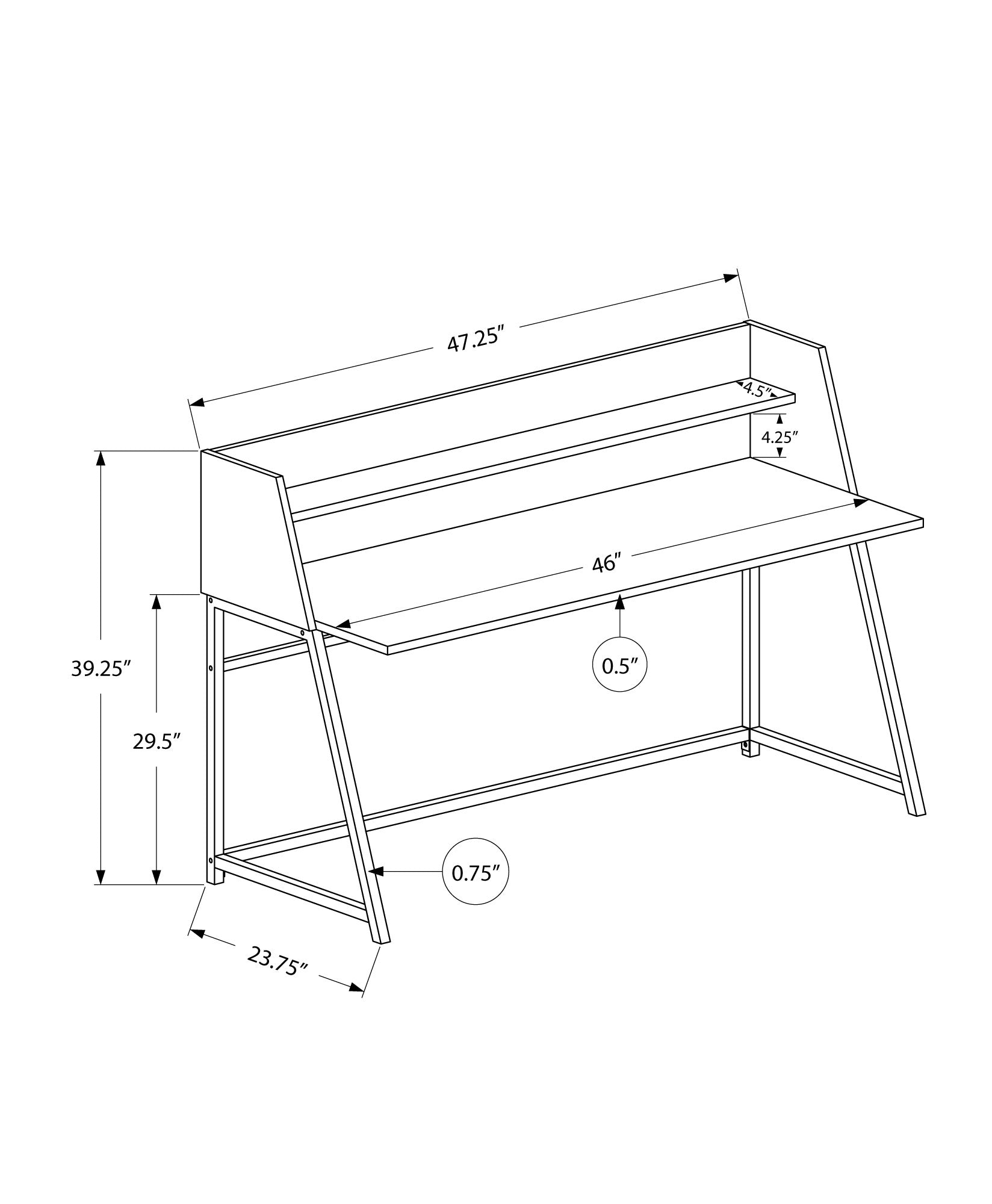 Computer Desk, Home Office, Laptop, Storage Shelves, 48"L, Work, Grey Laminate, Black Metal, Contemporary, Modern Grey Particle Board