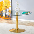 A 47 Inch Diameter Glass Top And A Modern, Minimalist Round Dining Table With Gold Metal Legs. Ideal For Dining Rooms, Living Rooms And Meeting Rooms. Model: Dt 1166 Gold Glass Metal