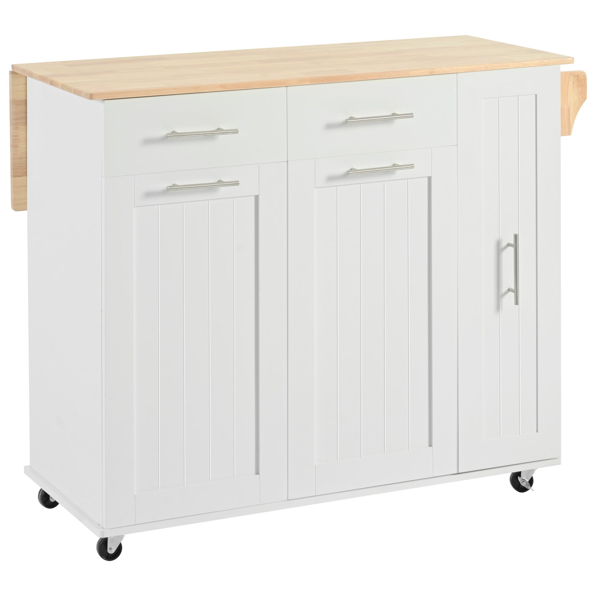 K&K Kitchen Island With Drop Leaf, Kitchen Storage Cart With 3 Tier Pull Out Cabinet Organizer, Internal Storage Rack, Rolling Kitchen Cart On Wheels With Towel Rack, 2 Drawers, For Kitchen, White White Brown Kitchen Classic,Farmhouse,Luxury,Modern