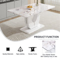 Table And Chair Set, Modern Luxurious White Imitation Marble Pattern Mdf Dining Table,Rectangular Dining Table, Matched With Uniquely Shaped Pu High Backrest Seats,Suitable For Various Occasions. White Seats 4 Mdf