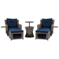 K&K 5 Pieces Outdoor Patio Furniture Set With Pet House Cool Bar And Retractable Side Tray, Rattan Wicker Patio Swivel Rocking Chairs Set Of 2 With Ottomans For Backyard, Porch, Balcony, Navy Blue Yes Rocker & Glider Navy Blue Seats 2 Weather Resistant