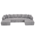 Arrived 131'' Modular Sectional Couch, U Shaped Sofachaise Lounge, Striped Fabric,Upholstered 4 Seater Couch For Living Room, Bedroom, Free Combination Sofa Corduroy , Gray Gray Polyester Primary Living Space Soft Modern Square Arms Foam Upholstered 4