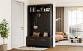 Versatile 4 In 1 Hall Tree With 6 Golden Hooks, Brown Wood Grain Bench With Multiple Storage Space, Entryway Coat Rack With 2 Drawers For Living Room, Hallway, Black, 47.2''W*76.6''H Black Primary