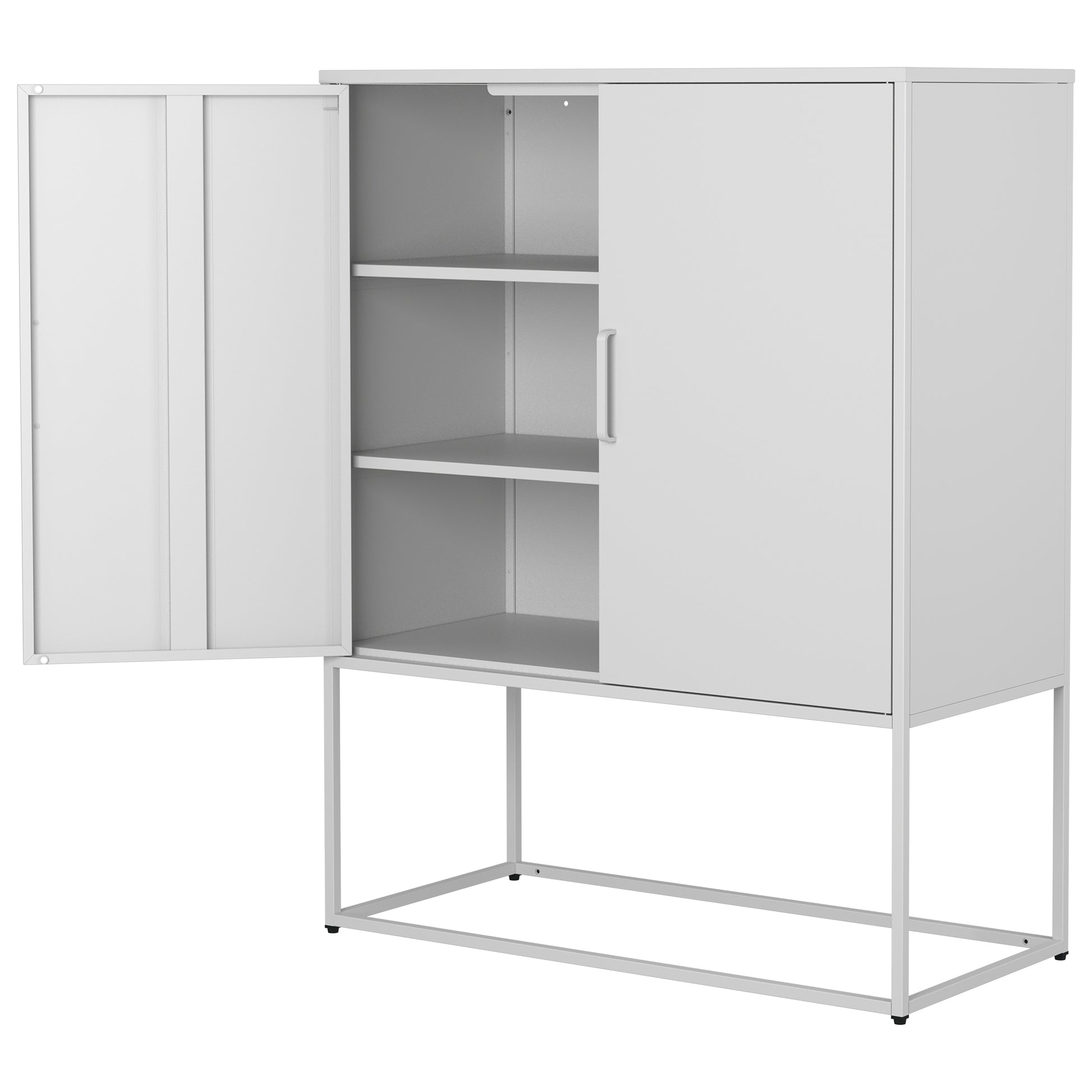 Heavy Duty Metal Buffet Sideboard Modern Steel Storage Cabinet With 2 Shelves, Free Standing Accent Cabinet With Magnetic Doors For Bedroom, Kitchen, And Home Office, Anti Tip Design Easy Assemble Accent Chests 1 2 Shelves Antique White Primary Living