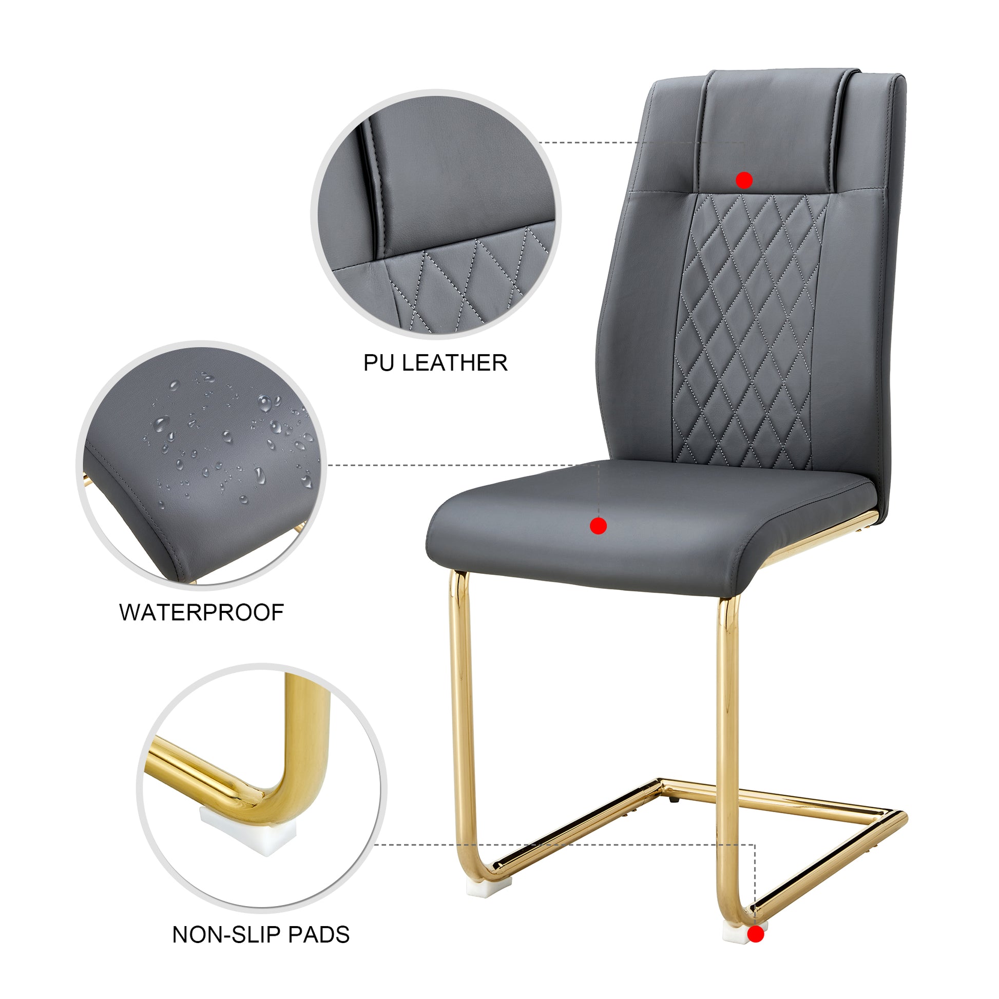 Table And Chair Set, Modern And Minimalist Dining Table, Imitation Marble Patterned Tabletop, Mdf Legs With U Shaped Brackets. Paired With Comfortable Chairs, Suitable For Dining And Living Rooms. Black Gold Mdf Glass