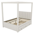 Full Size Upholstery Canopy Platform Bed With Trundle And Three Storage Drawers, Beige Full Beige Upholstered